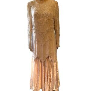 VTG90s Pave NewYork BeverlyHills PureSilk Dress Sequin Beaded Rockabilly Fairy12